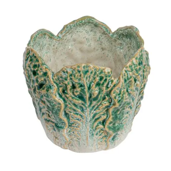 Hello Honey&reg; 5.75" Green Reactive Glaze Embossed Stoneware Cabbage Planter {1}