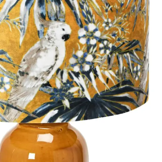 Hello Honey&reg; 21" Reactive Glaze Stoneware Table Lamp with Cockatoo Print Velvet Shade and Inline Switch {9}