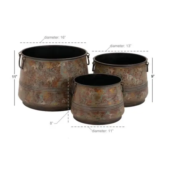Brass Metal Rustic Planter Set 16", 13" & 11" {4}