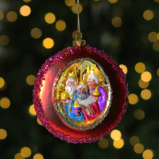 4" Three Wise Men Sequin Glass Disc Ornament {6}