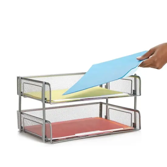 Mind Reader 2 Pack Silver Stackable Metal Mesh Organizer {3}