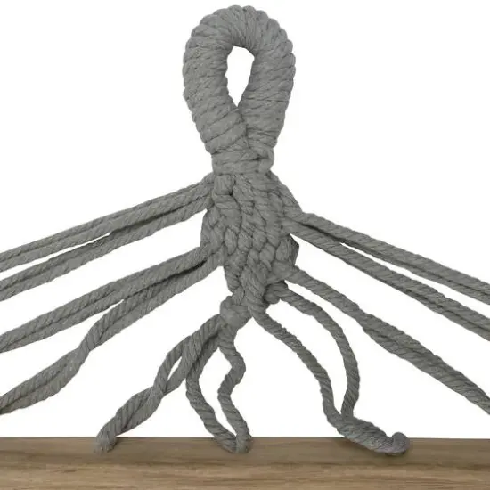 100" x 41" Hammock with Netted Fringe & Wooden Bars Gray {7}