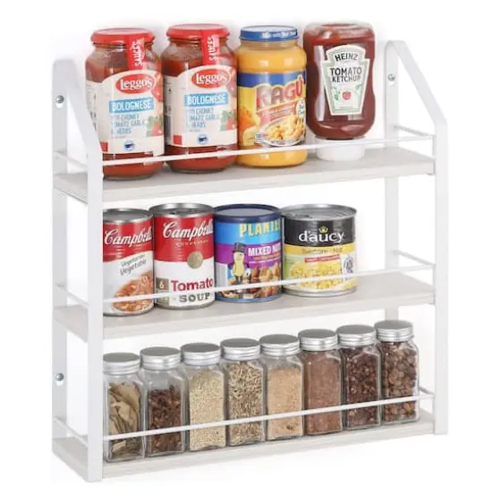 NEX&trade; 17" White Wall-Mounted 3-Tier Spice Rack Organizer {1}