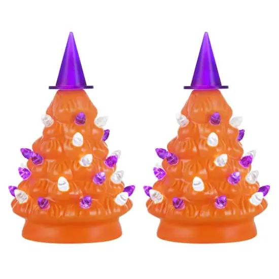 Mr. Halloween 5.4" Orange Ceramic Trees Set {1}