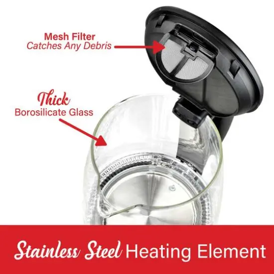 Brentwood 1.79qt. Cordless Digital Glass Electric Kettle with 6 Precise Temperature Presets and Swivel Base {6}