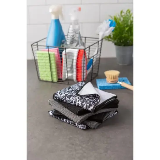 DII&reg; Black Microfiber Damask Dishcloth Set {3}