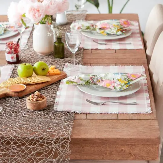 DII&reg; Heavyweight Check Fringed Cotton Placemats, 6ct. Pale Mauve {4}