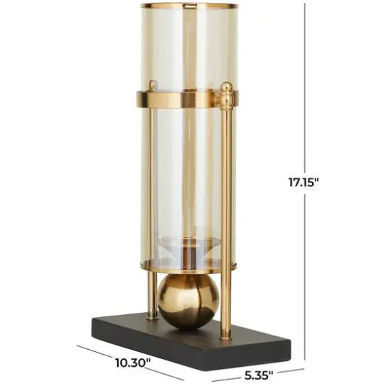 CosmoLiving by Cosmopolitan 17" Gold Metal Pillar Hurricane Lamp with Metal Stand {6}