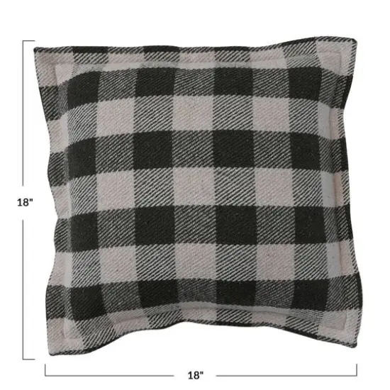 Hello Honey&reg; 18" Hunter Green Check with Flanged Edge Woven Recycled Cotton Pillow {6}