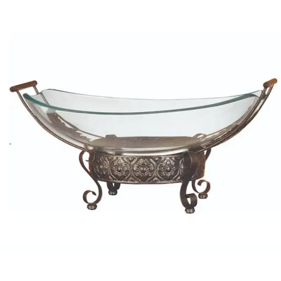 Brown Glass and Metal Traditional Serving Bowl, 10" x 23" x 14" {1}