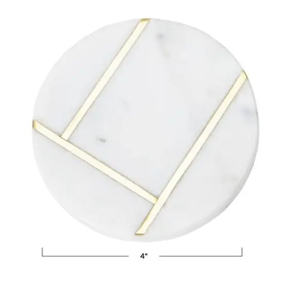 Hello Honey&reg; White Round Marble Coaster Set with Brass Inlay {7}