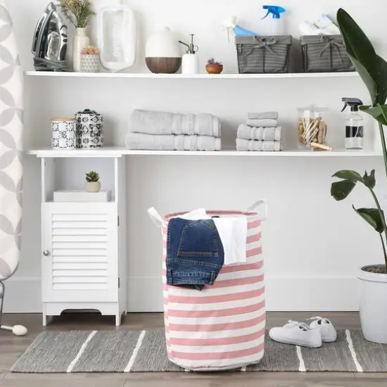 DII&reg; Round Stripes PE-Coated Cotton Polyester Laundry Hamper Rose {4}