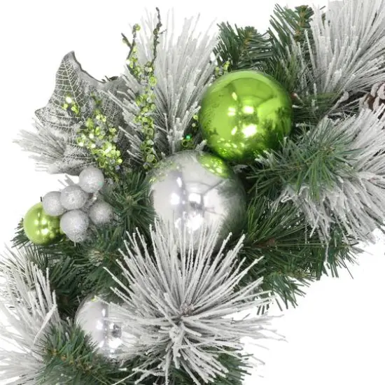 24" Green & Silver Ornament Decorated Wreath {5}