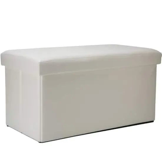 Simplify Faux Leather Double Folding Storage Ottoman Ivory {1}
