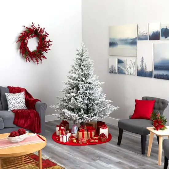 6ft. Pre-Lit Flocked Fraser Fir Artificial Christmas Tree with Warm White LED Lights {8}