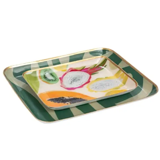 Hello Honey&reg; Fruit & Abstract Striped Enameled Metal Tray Set {1}