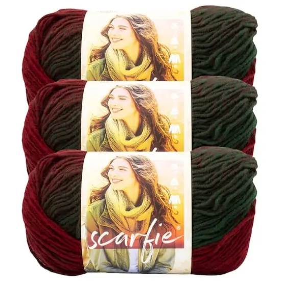 3 Pack Lion Brand&reg; Scarfie Yarn Deep Red/Dark Green {1}