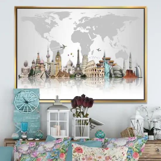 Designart - Famous Monuments Across World - Large Framed Canvas Art Print Gold {4}