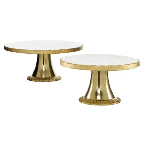 Set of 2 Gold Marble Natural Cake Stand, 12", 10" {1}