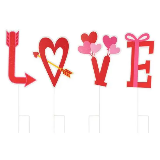 Glitzhome&reg; 28" Set of 4 Valentine's Metal LOVE Yard Stake {1}