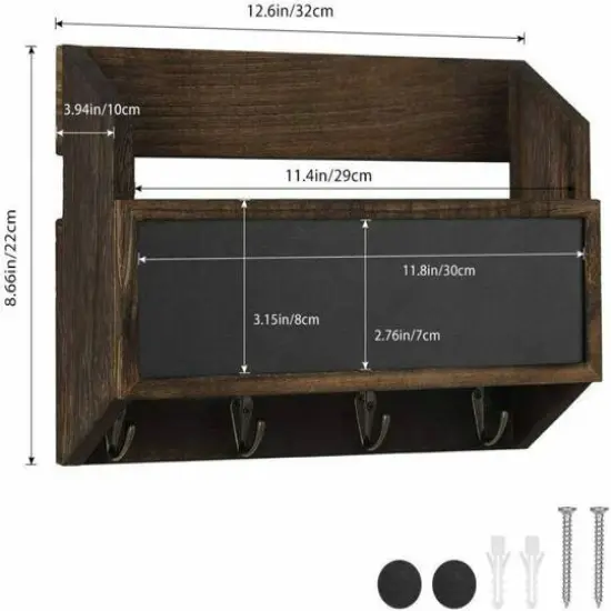 NEX&trade; Wall Mount Mail & Key Holder Organizer with Chalkboard Surface Brown {4}