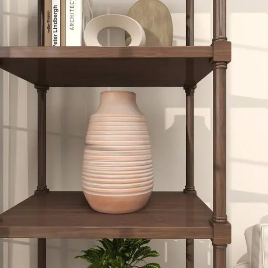 15" Pink Whitewashed Ribbed Terra Cotta Vase {11}