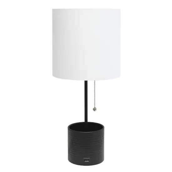 Simple Designs 18.5" Hammered Metal Container Base Table Lamp with USB Charging Port White/Black {1}