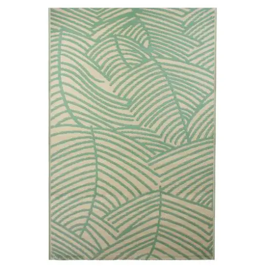 Green & Beige Leaf Design Rectangular Outdoor Area Rug, 4ft. x 6ft. {1}