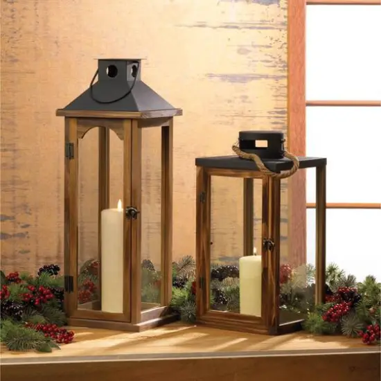 22.25" Simple Metal Top Wooden Lantern {5}