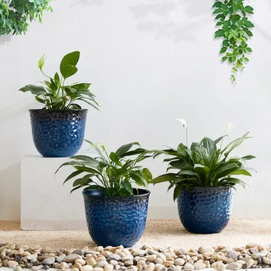 Glitzhome® 11.75" Honeycomb Textured Cobalt Blue Faux Ceramic Plastic Planters, 3ct. {3}