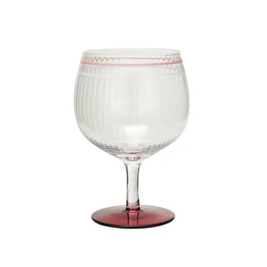 Hello Honey&reg; 20oz. Clear Vintage Reproduction Stemmed Fluted Wine Glass with Hand-Painted Stripe & Red Base {1}