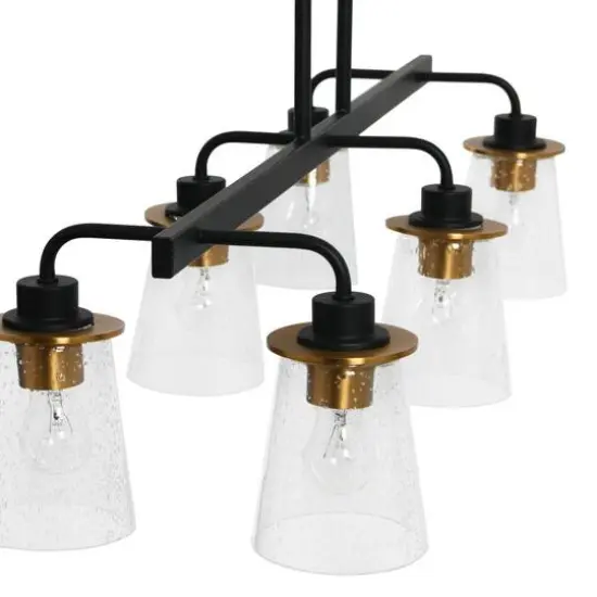 Hello Honey&reg; Robert Stevenson Lighting Jameson Metal & Seedy Glass 6-Light Linear Chandelier Matte Black {7}