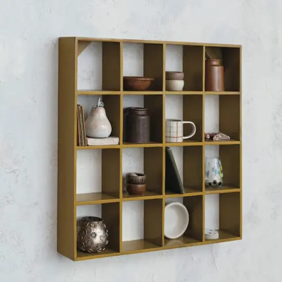 Hello Honey 27.5" Mustard Square Reclaimed Wood & Metal Wall Shelf {7}