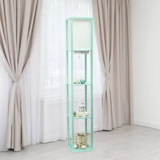 Simple Designs Floor Lamp with 2 USB Charging Ports/1 Outlet Aqua {5}
