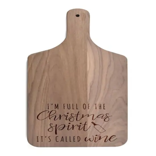 17" Christmas Spirit Wine Walnut Paddle Cutting Board {1}