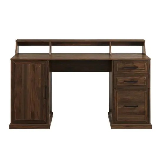 Walker Edison 58" Dark Walnut 3 Drawer Computer Desk with Hutch {3}