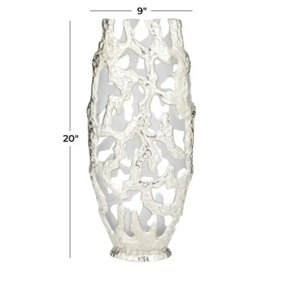 20" Contemporary Aluminum Vase Silver {8}