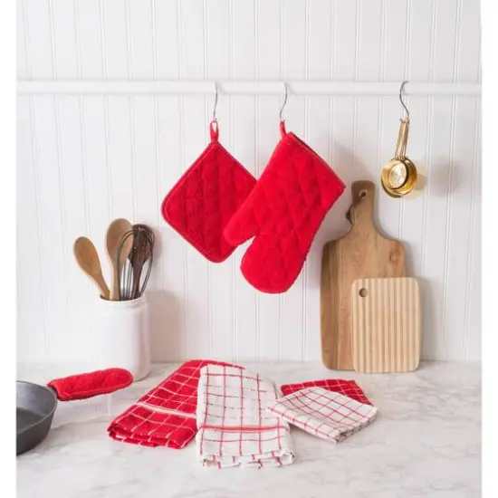 DII&reg; Red Windowpane Terry Dishtowel, 4ct. Red and White {3}
