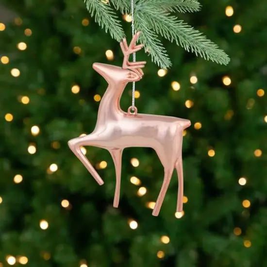 4.75" Shiny Rose Gold Reindeer Ornament {8}