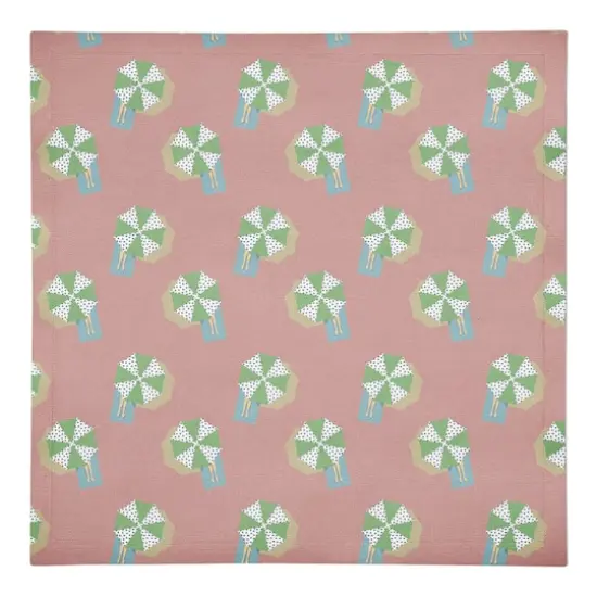 Umbrella Print Cotton Twill Napkin Green and Pink {1}