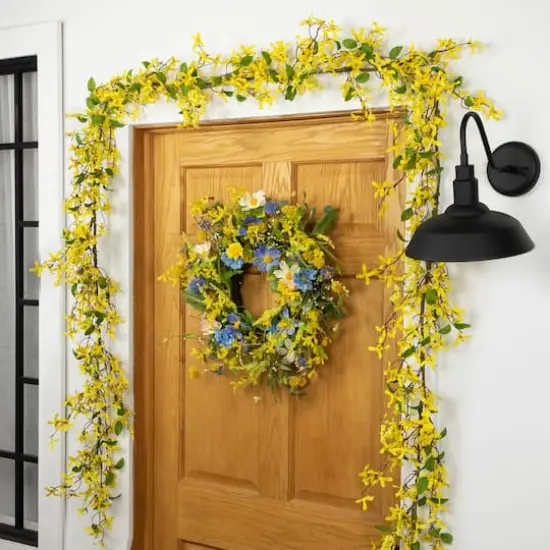 24" Yellow & Blue Daisy & Cosmos Floral Spring Wreath {4}