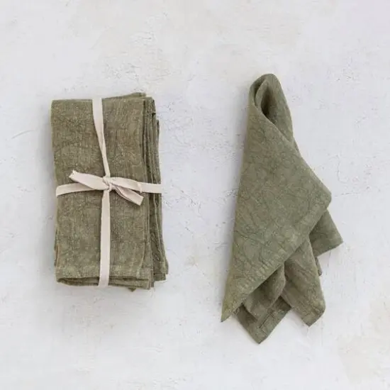 Hello Honey&reg; 10" Square Stonewashed Linen Cocktail Napkins, 4ct. Olive {3}
