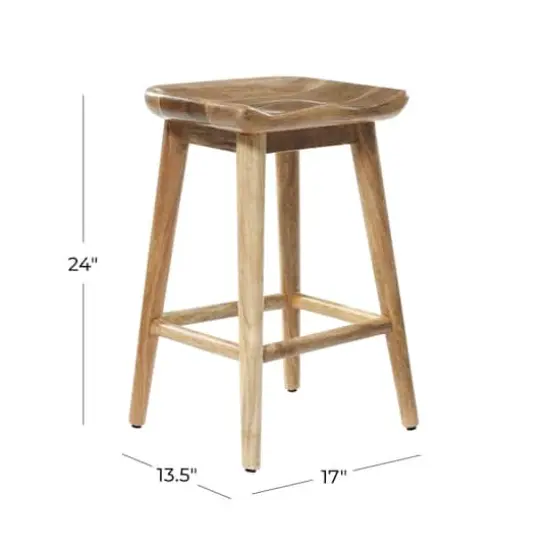 Brown Wood Contemporary Stool, 24" x 17" x 14" {8}