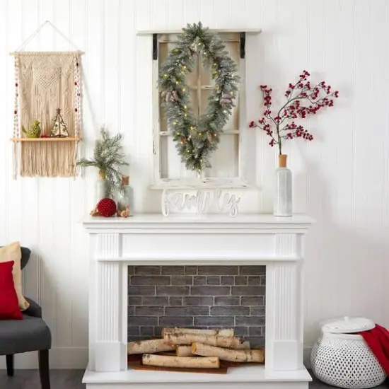 3ft. White LED Lights Geometric Diamond Christmas Frosted Wreath With Pinecones {9}