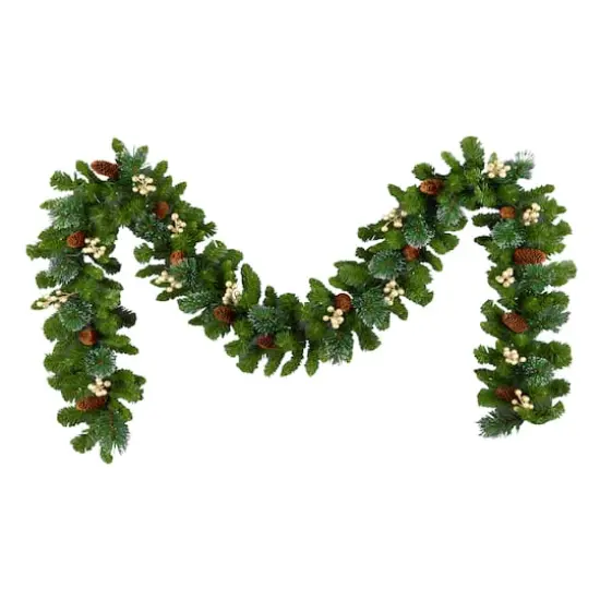 9ft. Crestwood&reg; Green & Gold Spruce & Pinecone Pre-Lit LED Garland {5}