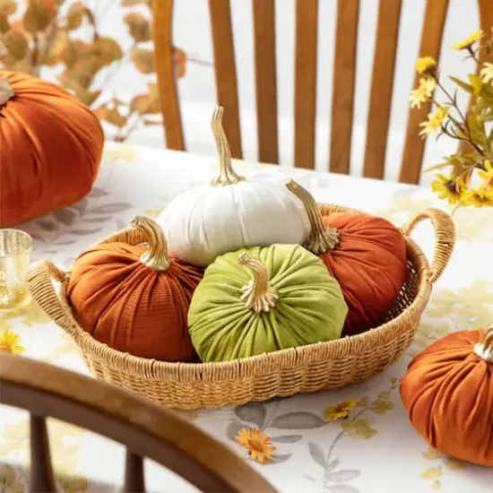 Glitzhome&reg; Colorful Velvet Pumpkins Set {12}