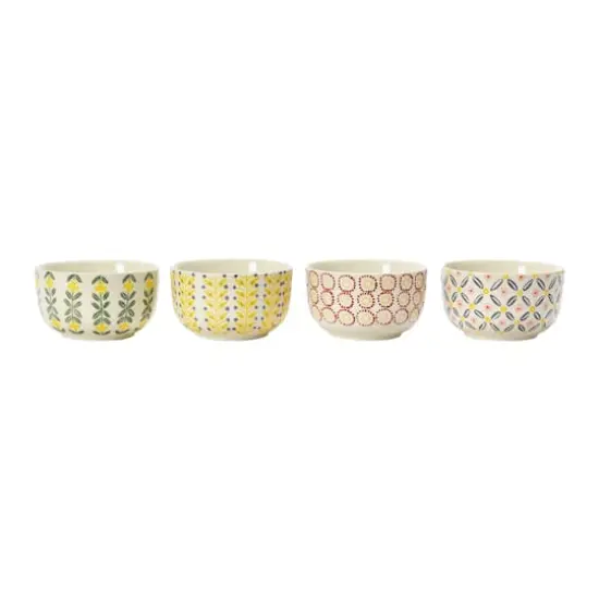Hello Honey® 4.75" Wide Floral Print Hand-Stamped Stoneware Bowls, 4ct. {5}