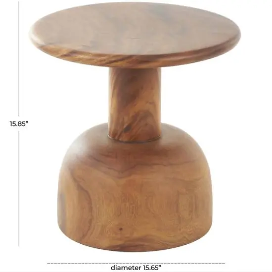 15.75" Brown Wood Handmade Accent Table with Rounded Block Base {8}