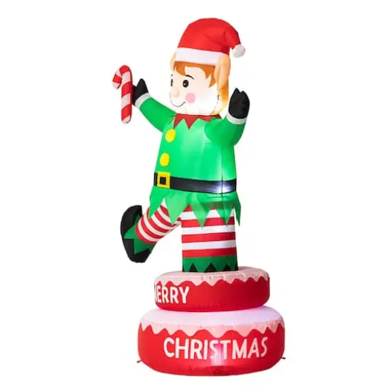 Glitzhome&reg; 6ft. Light-Up Inflatable Rotating Elf D&eacute;cor {5}