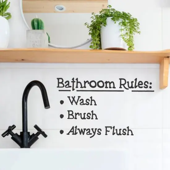 Leisure Arts&reg; Vinyl Bathroom Rules Wash Brush Always Flush Black Wall Decal {3}